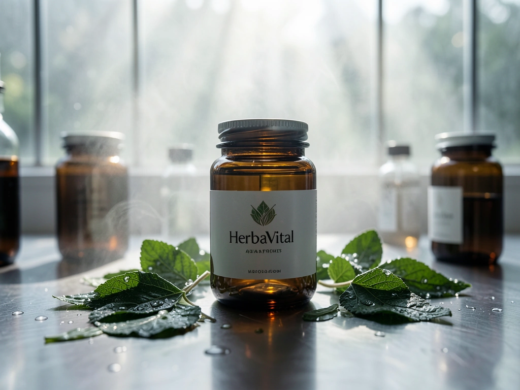 Premium HerbaVital amber glass supplement bottle